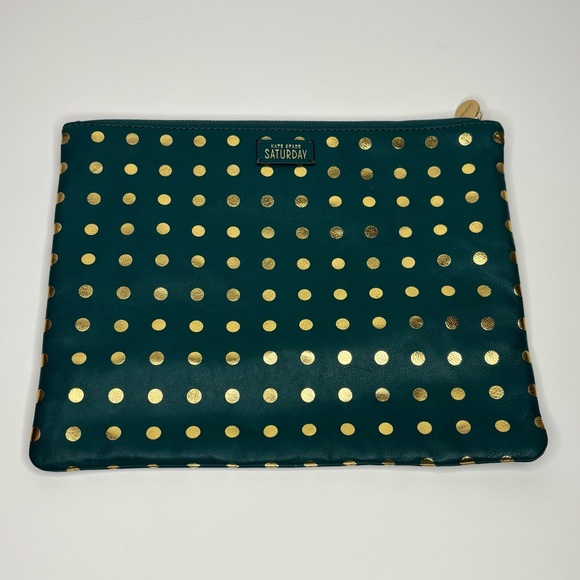kate spade Handbags - Kate Spade “Saturday” Teal and Gold Polka Dot Lambskin Leather Pouch NWOT